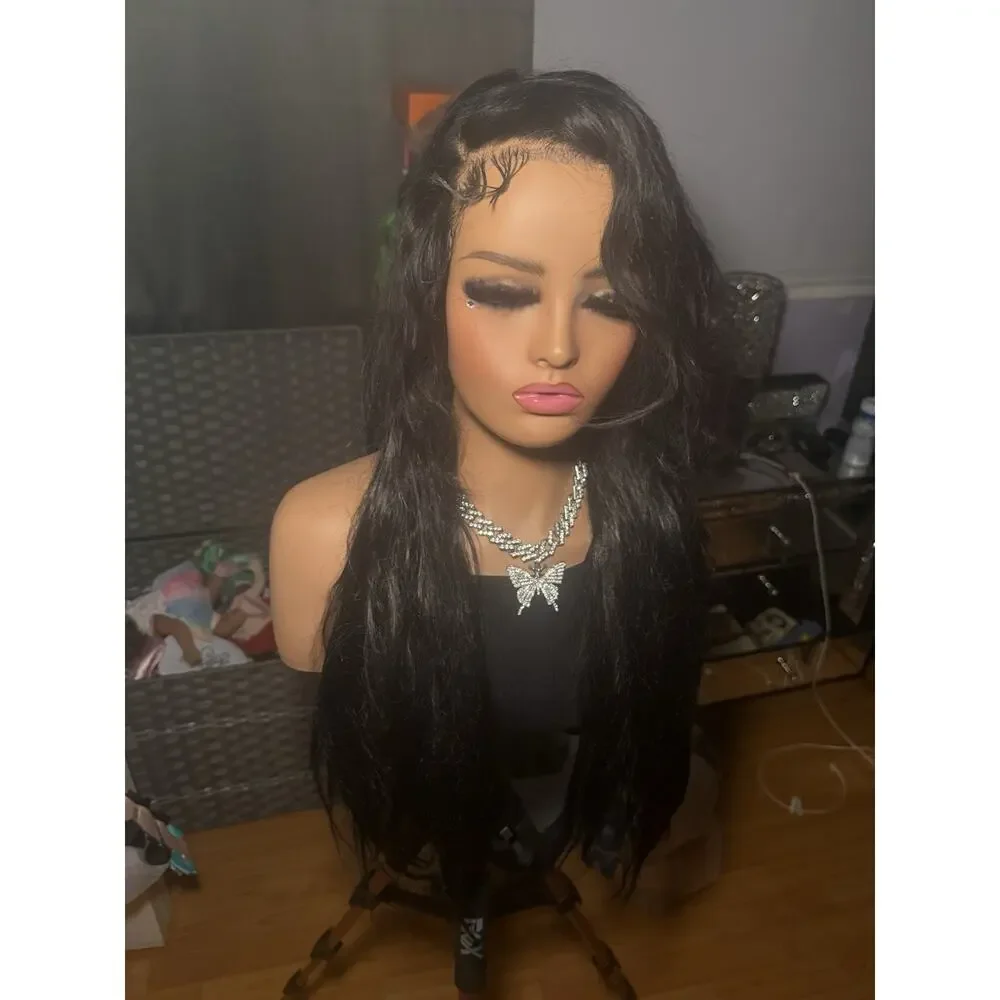 13x6 Natural Black Human Hair Blend Wig 28-30” Pre-Plucked Baby Hairs
